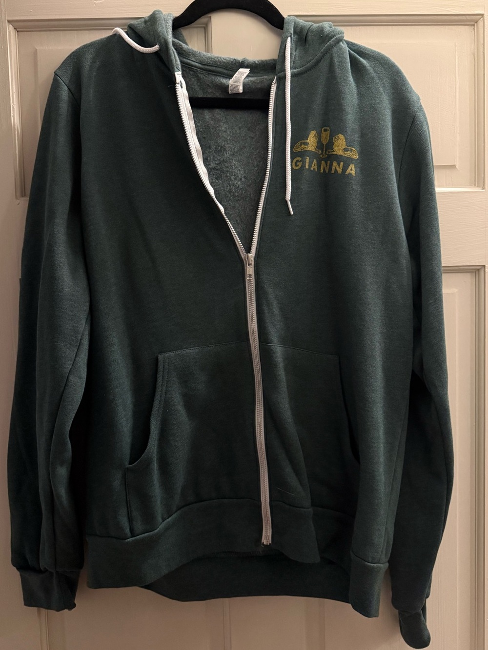 Gianna Restaurant Forest Green Full-Zip Hoodie with Gold Accent